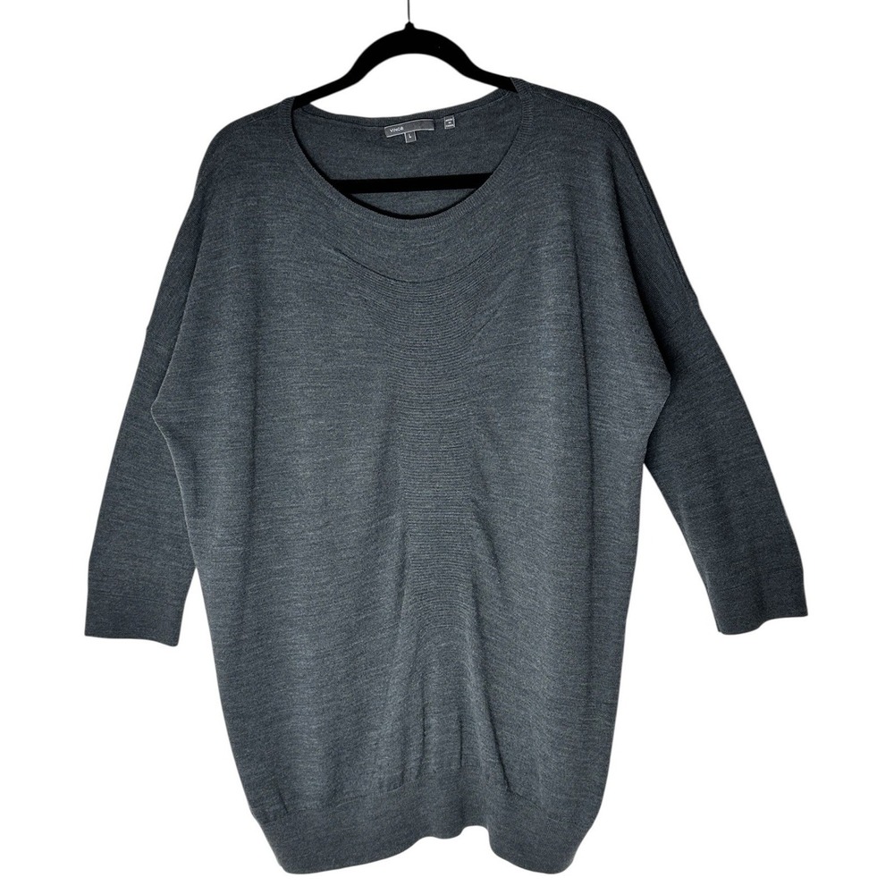 VINCE Top Women's Large Gray Cashmere Merino Wool Oversized Long Sleeve Long